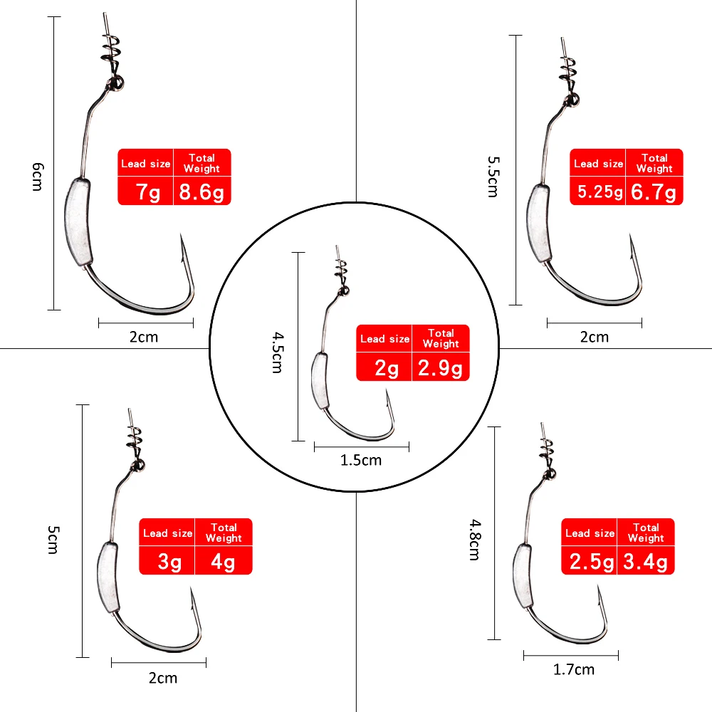 5pcs Lead Jig Head Fish Hook 2g To 7g 5 Size Jig Hooks For Soft Fishing Bait Of Carbon Steel Hooks Lure Tool Fishing Tackle