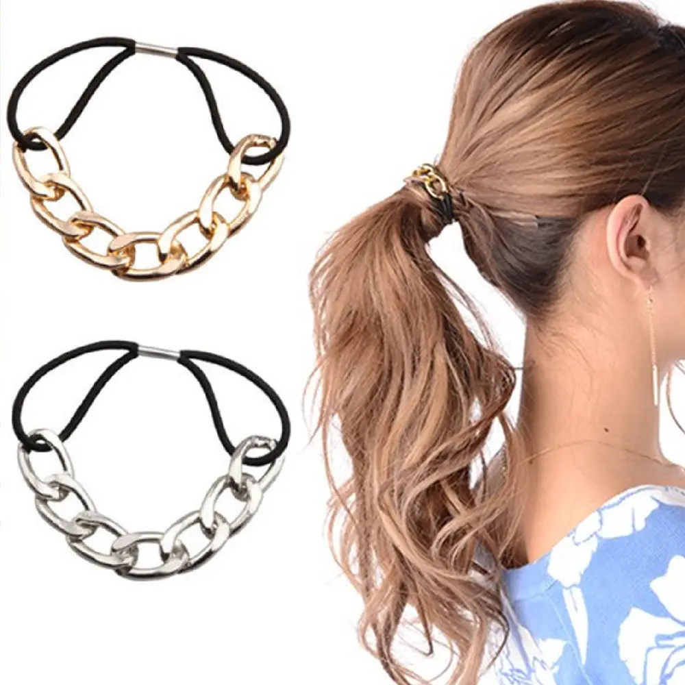 Fashion Hair Tie Scrunchy Metal Chain Headband Elastic Hair Band