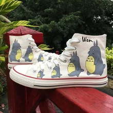 Wen аниме ручная роспись обувь Мой сосед Тоторо мужские и женские белые высокие парусиновые кроссовки для рождественских подарков