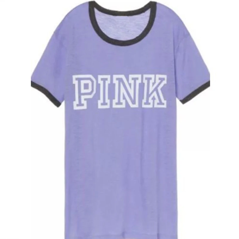 Hot Sale 2017 Pink Printed Love Pink Tops Tees O Neck Short Sleeve