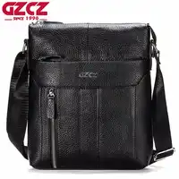 GZCZ New Messenger Bag Men Genuine Leather Male Bags Casual Men Zipper Soft Crossbody Bag Men'S Shoulder Bag Satchels Portomonee