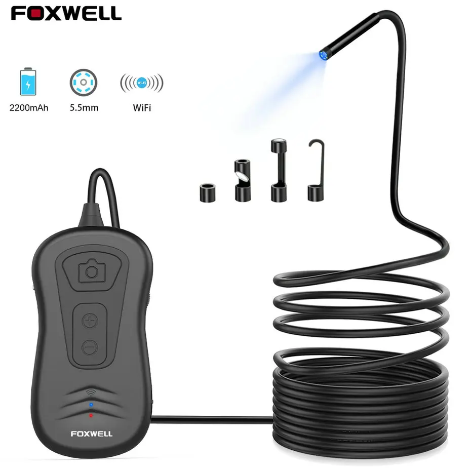 Foxwell wifi эндоскоп Инспекционная камера 1080P HD водонепроницаемый беспроводной 5,5 мм бороскоп камера для Android ПК IOS эндоскоп