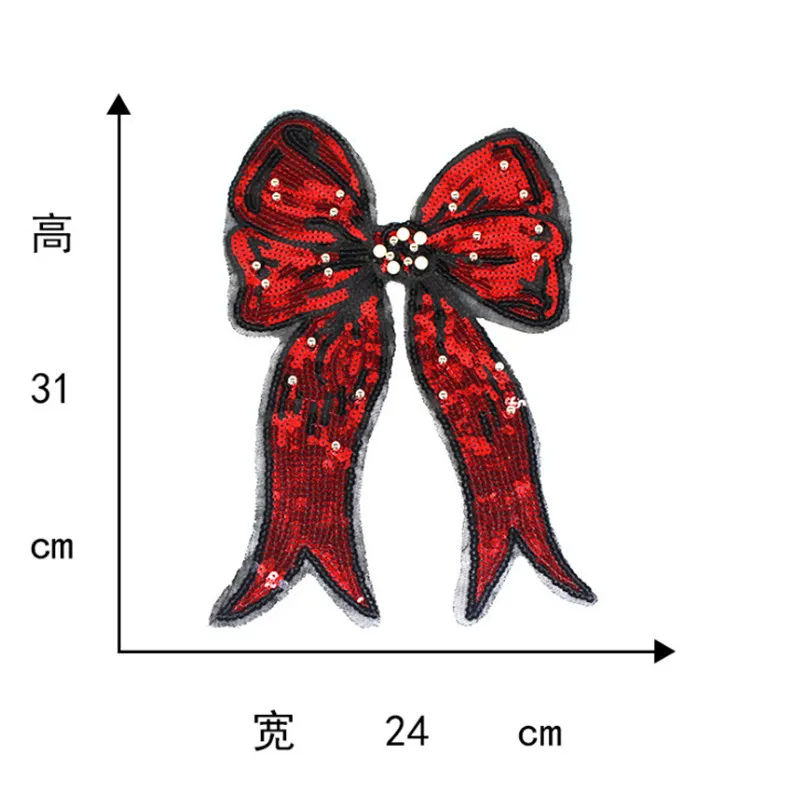 Мода цветок патч 31 см Бисероплетение Красный бант логотип suquins Diy для женщин вышивка патчи для аппликация на одежду наклейки