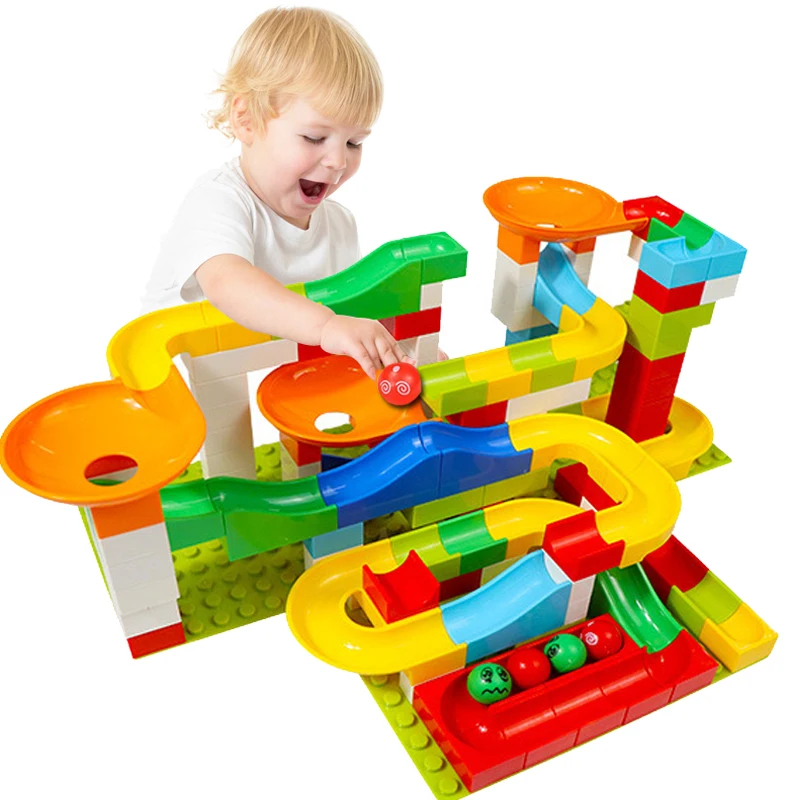 

QWZ 52PCS Marble Race Run Maze Ball Track Building Blocks Plastic Funnel Slide Big Size Bricks Blocks