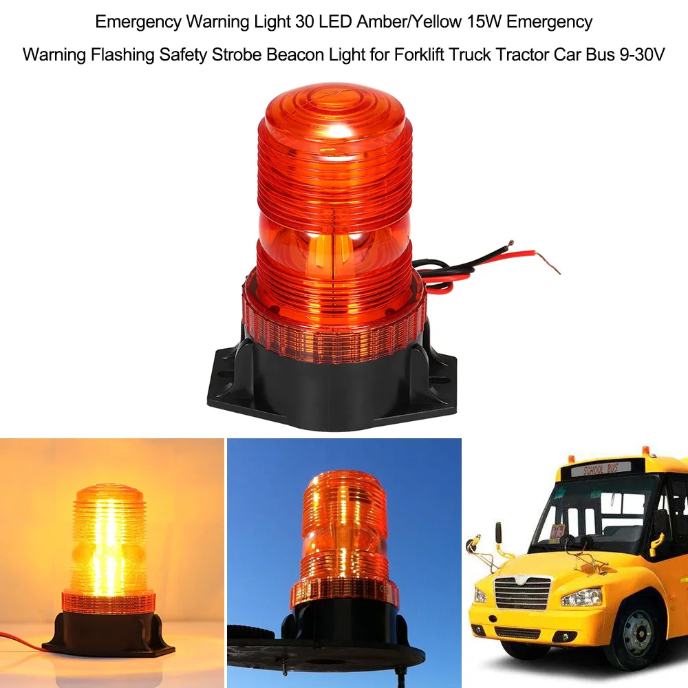 Emergency Warning Light 30 LED Amber/Yellow 15W Emergency Warning