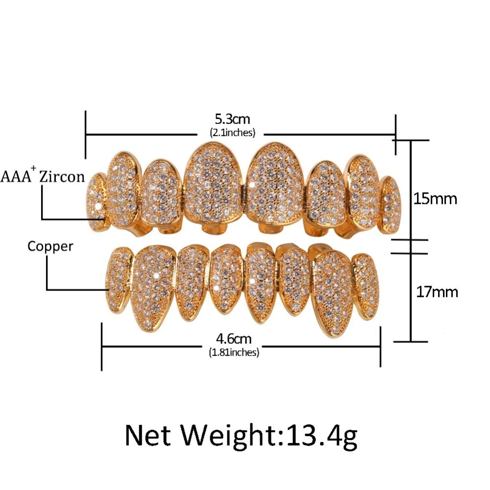 UWIN кубического циркония грили Набор Серебро Золото Цвет зубы грили Хип Хоп Хэллоуин льдом из верхней и нижней зубные Грили украшения для тела