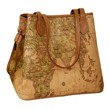 Las mujeres de la pu bolsos de cuero de impresión de la vendimia mapa señoras Nueva famosa marca bolsos de Las Mujeres Bolsas bolso de hombro de las mujeres W16-86
