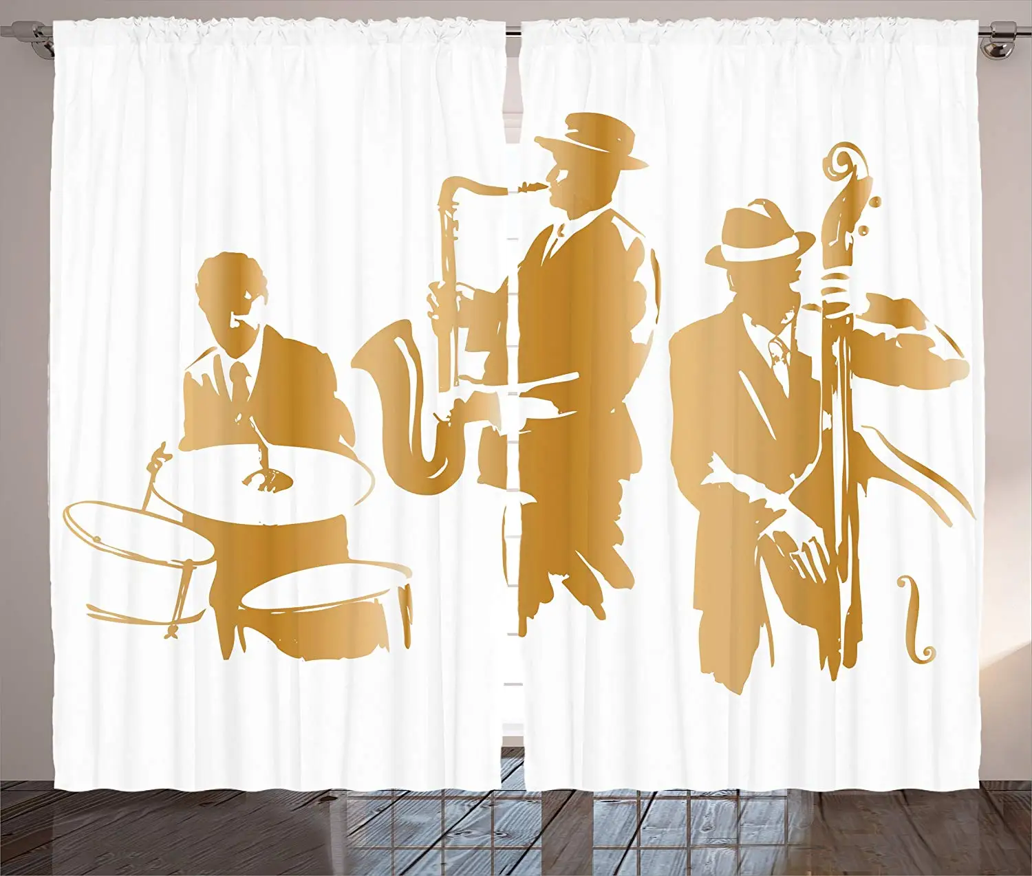 

Jazz Music Curtains Vintage Style Illustration Jazz B Playing The Blues Music Home Vibes Art Living Room Bedroom Decor Panel