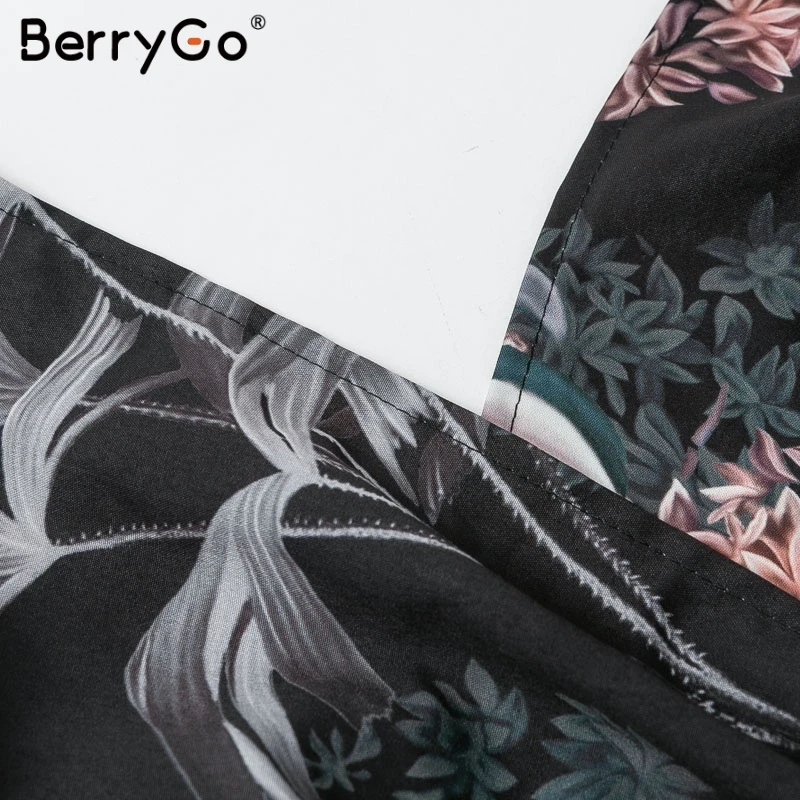 BerryGo Женский Длинный комбинезон богемный цветочный принт широкие ноги romperSexy v