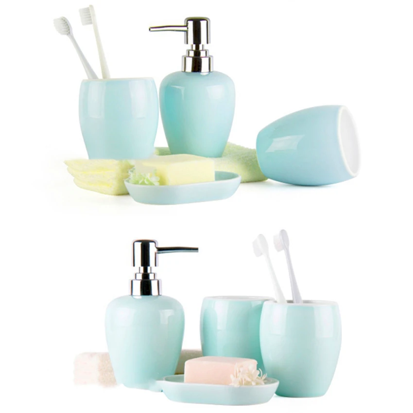 В скандинавском стиле глазурованные керамические аксессуары для ванной набор из 4 предметов набор для отеля комплекты для ванной комнаты Набор для мытья