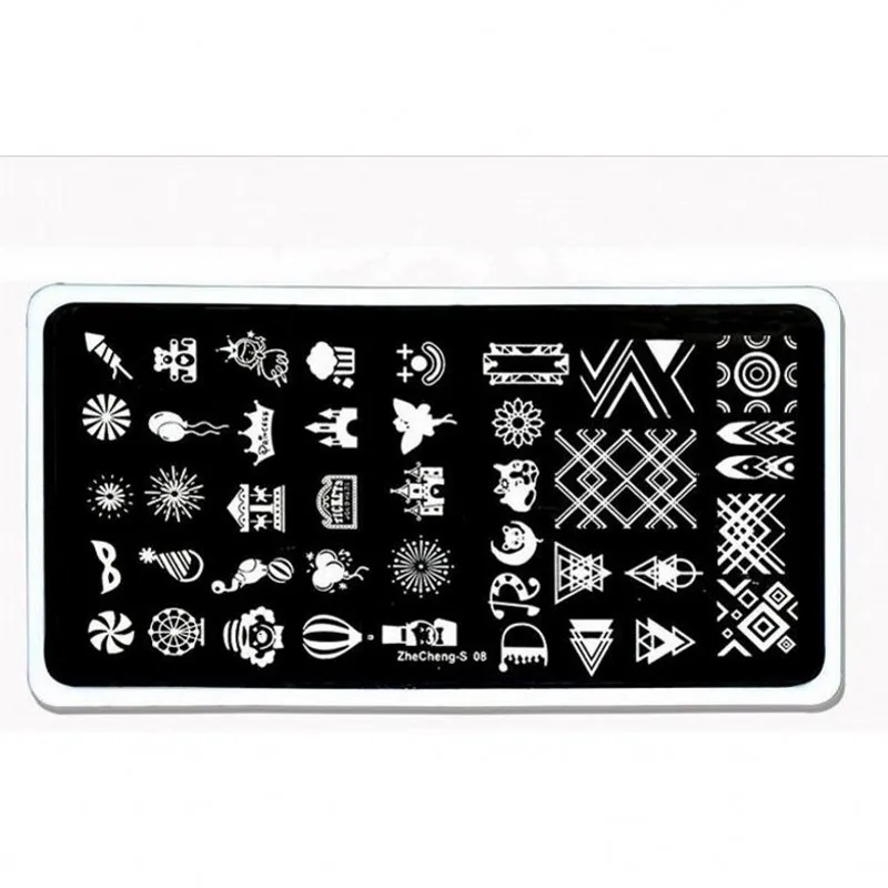 

2018 New 1Pc Rectangle Nail Stamping Template Plates Crown Bear Castle Fire Balloon Pattern Nail Art Stamping Plates ZheCheng081