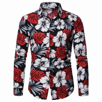 

Floral Hawaiian Shirt Men 2019 Brand New Long Sleeve Mens Dress Shirts Harajuku Streetwear Casual Shirt Male Party Wear Clothing