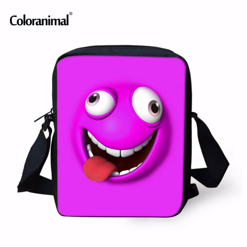 

Coloranimal 3D Funny Emoji Smile Faces Printing Mini Cross Body Bags Women Mens bolsa feminina mujer Kids Small Messenger Bags