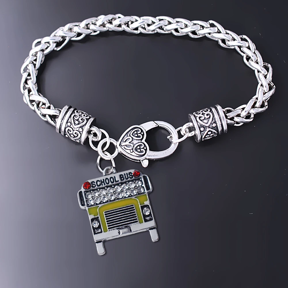 

Exquisite crystal inlaid enamel metal school bus charm bracelet FIT for student gift jewelry bangle dropship