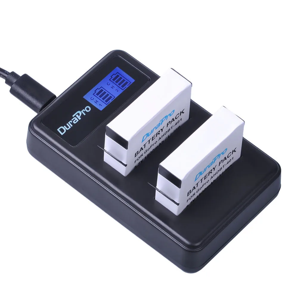 Durapro 1pc AHDBT-401 AHDBT 401 Gopro Hero 4 Battery Charger LCD USB Dual Charger for Gopro Hero 4 AHDBT-401 Camera P0019279