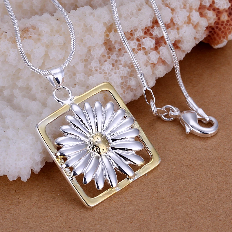 Necklace silver plated trendy jewelry pendant necklaces chrysanthemum 18 inches jewelry