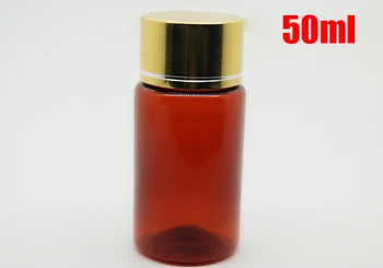 

100PCS 50ML/50CC Red Amber Color PET Pills Bottles, Powder Containers, Capsule Storages, Plastic Bottles With Golden Screw Caps