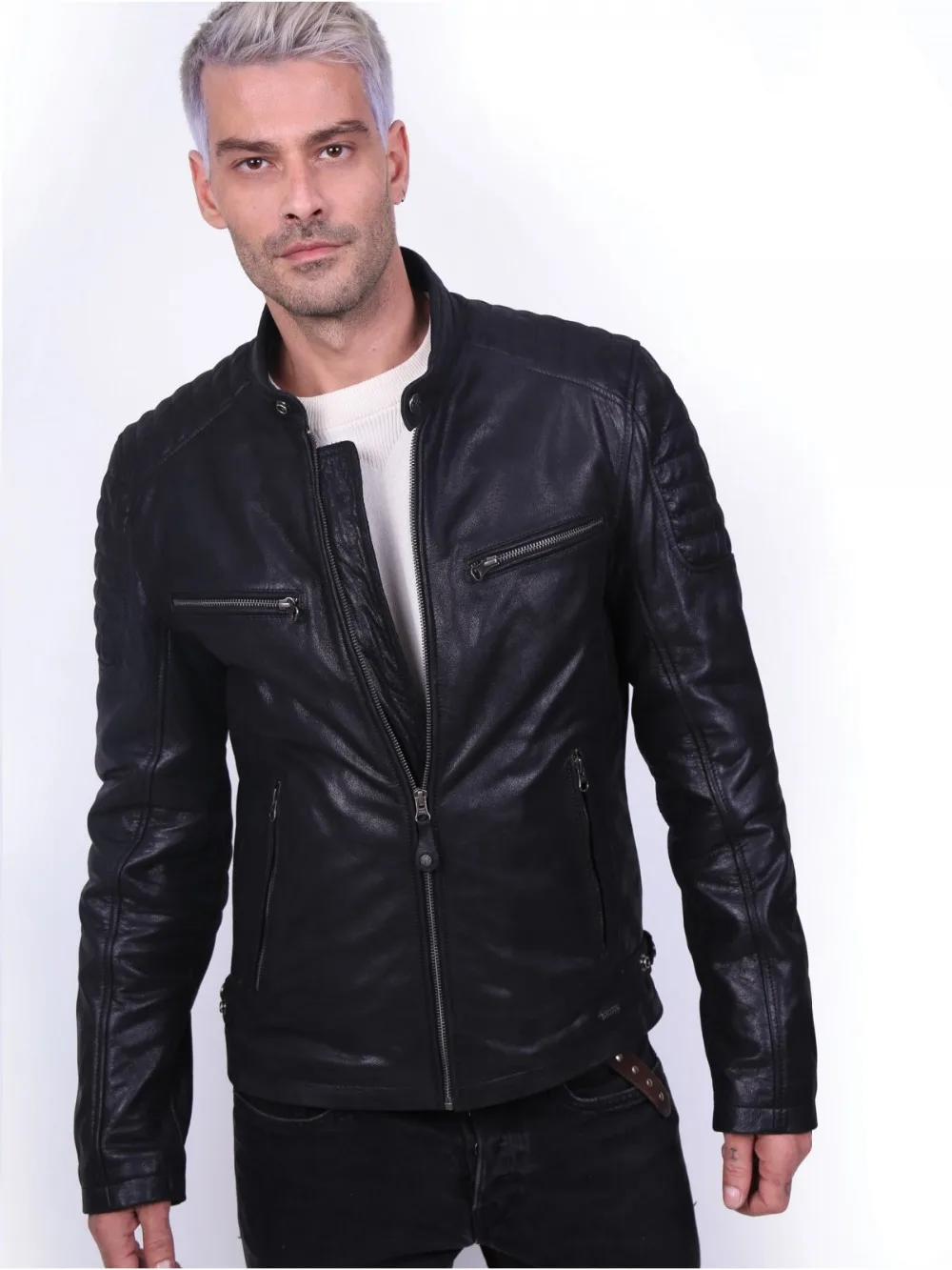 

VAINAS European Brand Delta Mens Leather jacket for men Winter Real sheep leather jacket Motorcycle jackets Bike jackets