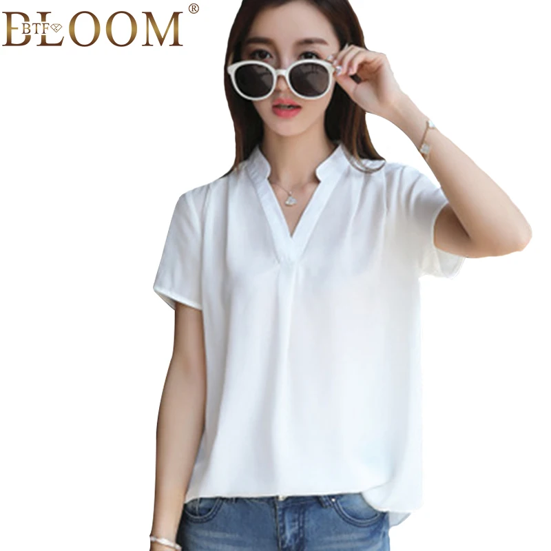Autumn solid White Red Chiffon Blouse Women 2017 Long