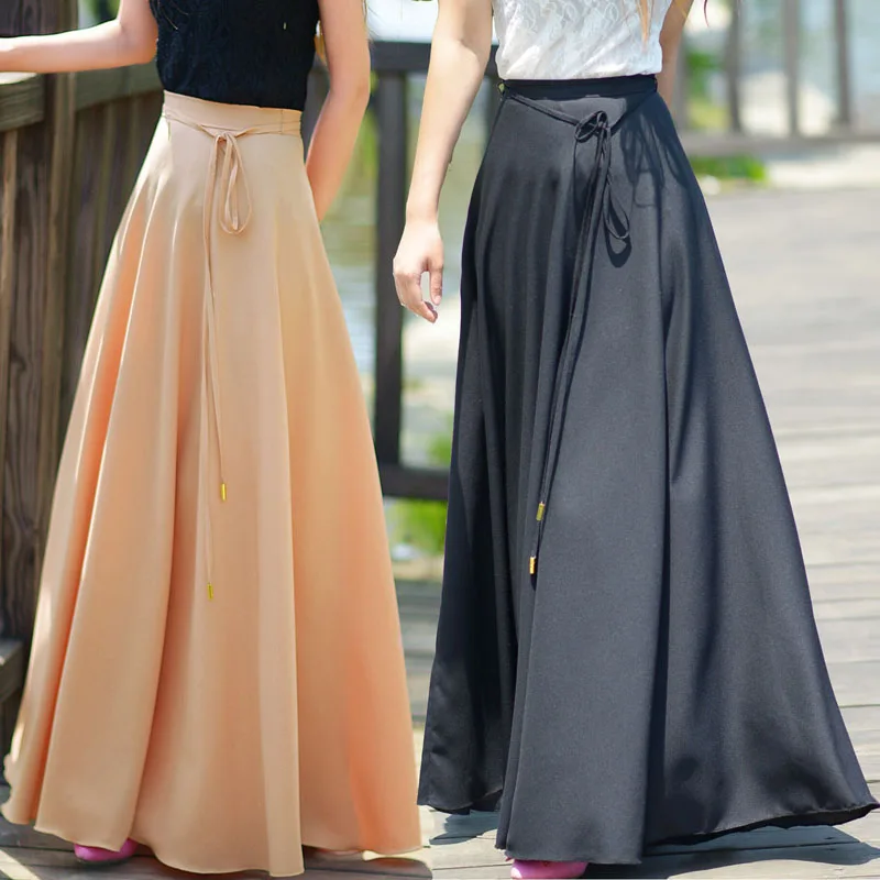 BINGMAX Womens Maxi Skirt Ruffles Beach Pleated High Waisted A-Line Long Skirts