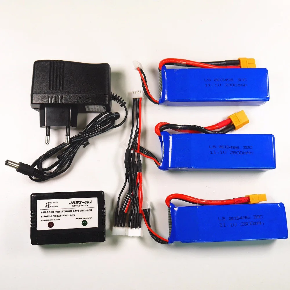 

Newest 3pcs Cheerson CX-20 CX20 11.1V 2800mah 30C Li-po Battery With Charger CX 20 RC Quadcopter Spare Parts Max Rate For Toys