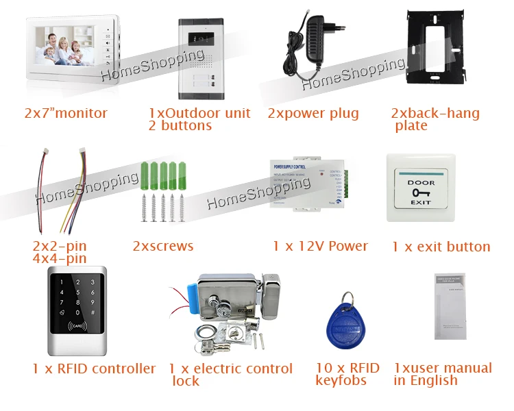 БЕСПЛАТНЫЕ ШИПП 7 "видео Домофон Домофон Комплект 2 Мониторы Дверной Звонок Камера для 2 Семьи Квартира + Водонепроницаемый RFID +