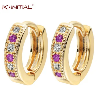 10Pairs New Charm Gold Plated Colorful Classic Baby CC Earring Zirconia Earring For Baby Teen Girls A1174