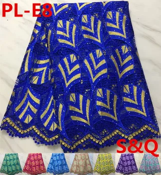 

High quality 5yards african cord lace fabrics for wedding party nigerian lace fabrics african lace fabric with stone PL-E8