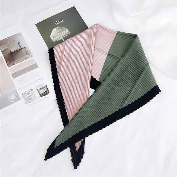 

Crinkle Silk Bandana Patchwork Print Foulard For Women Square Wrinkle Scarf Diamond Small Crumple Neck Decoration Headband NEW