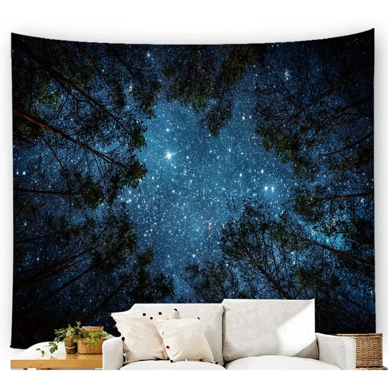 Us 8 51 25 Off Beautiful Night Sky Wall Tapestry Home Decorations Wall Hanging Forest Starry Night Tapestries For Living Room Bedroom In Decorative