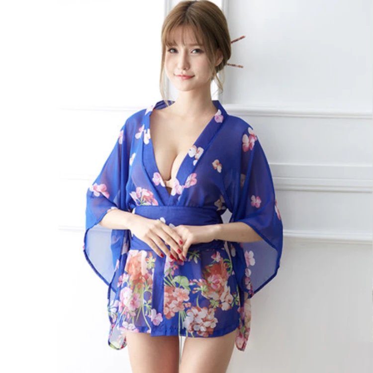 Розовая Сексуальная перспективная одежда кимоно платье японский стиль Косплей японское традиционное кимоно Женский халат одежда гейши - Цвет: Синий