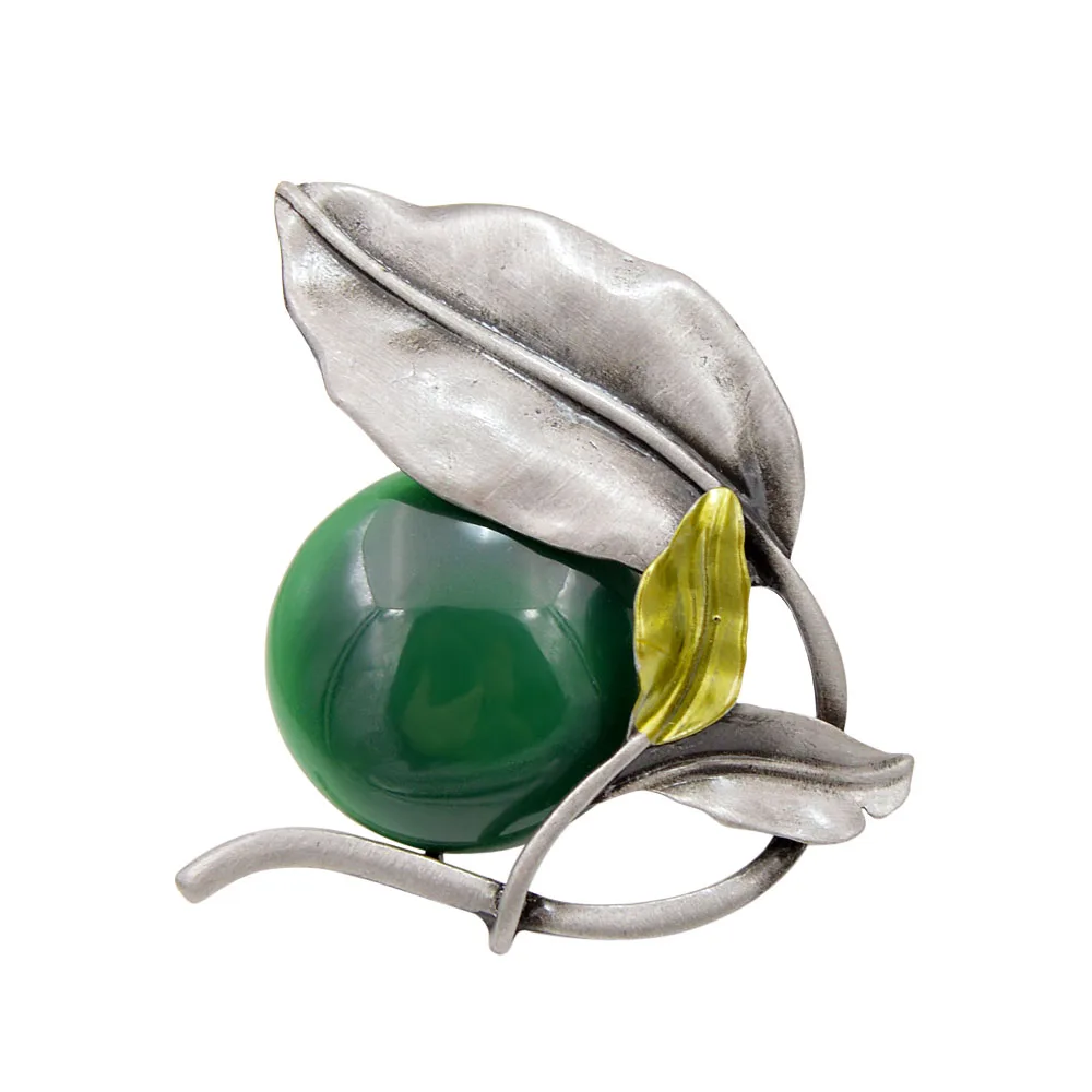 Винтажная женская брошь в виде листа с бусиной CINDY XIANG, элегантное украшение из эпоксидной смолы с эмалью для пальто, доступно в 2 цветах, идея для подарка - Окраска металла: green