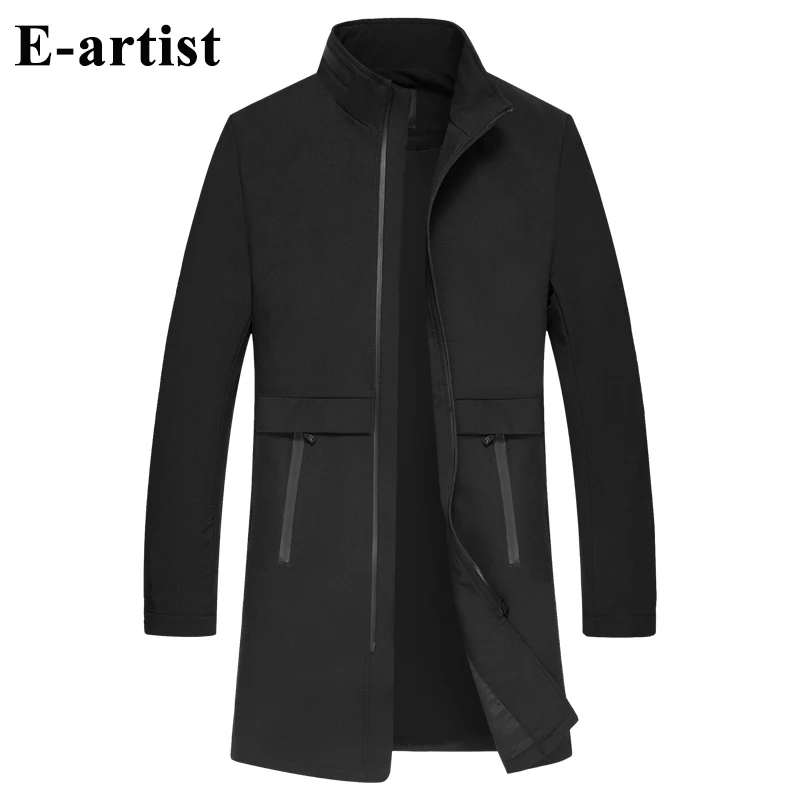 Men's Stand Collar Casual Long Zipper Trench Coats Male Spring Autumn