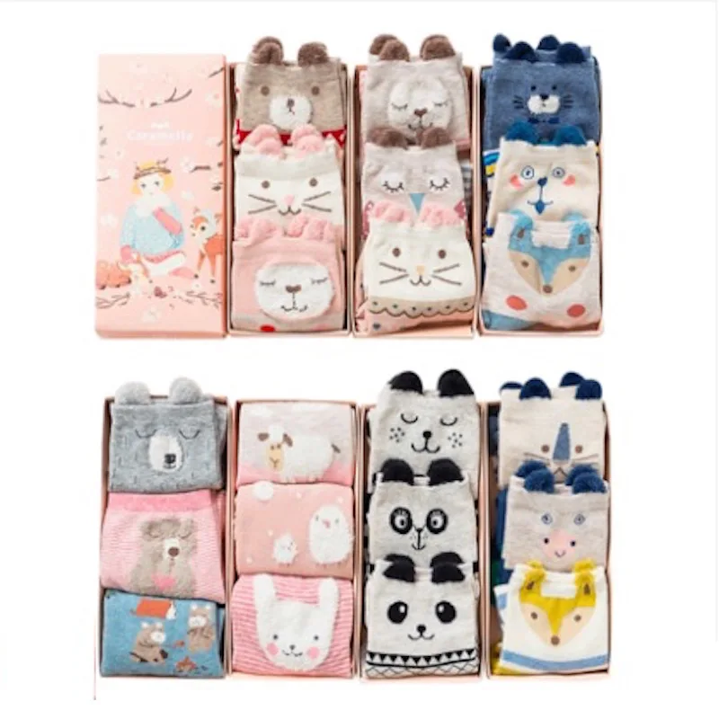 

3pcs/lot Autumn And Winter Cotton socks Korean version cute Christmas Cartoon elk bear rabbit Japanese Cotton College winds
