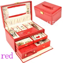 Роскошный ПУ 3 слоя кожа шкатулка серьги упаковка ювелирных изделий Красный дисплей коробка подарочная коробка держатель ювелирных изделий 28,5*19*16 см