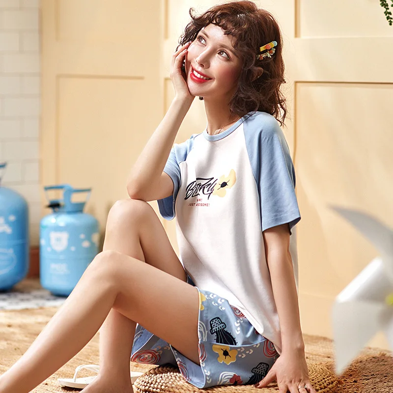 

Cotton Pajama Sets Womens T-shirt with Shorts Women Sleepwear Summer HouseDress Night Suit Cotton T-shirt & Shorts Pajamas