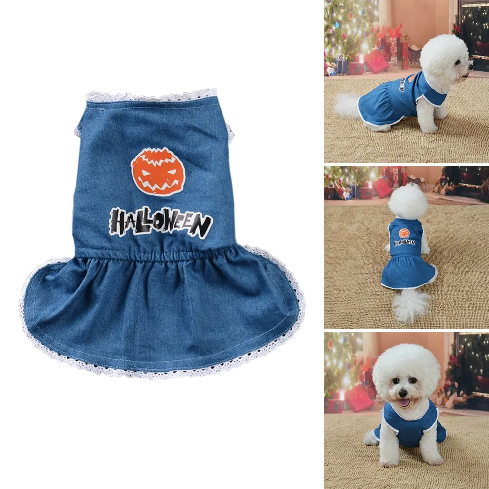 Очаровательной домашней Собаки Одежда для маленьких собак дышащий Прохладный джинсовая юбка щенок платья жилет печатных платье из