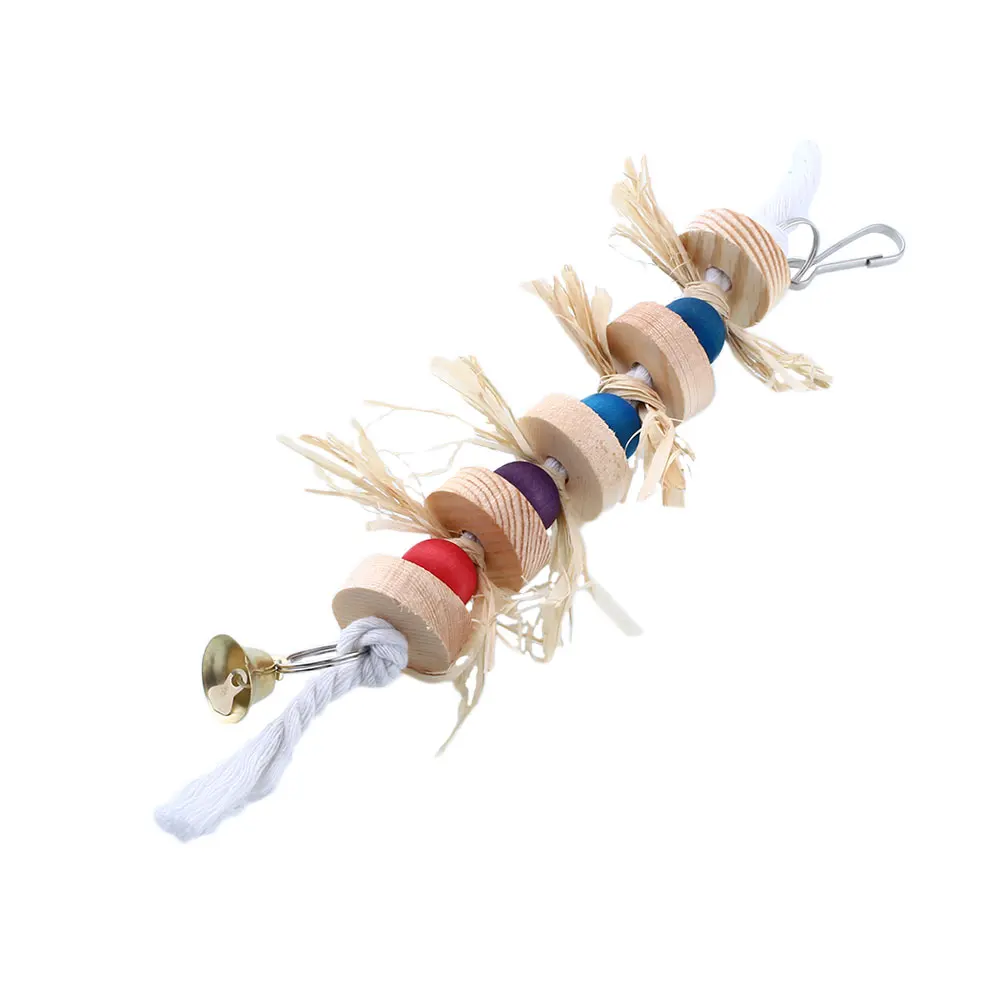 Newest Parrot Pet Bird Wooden Straw Bell Bite 25cm Swing Cage Hanging