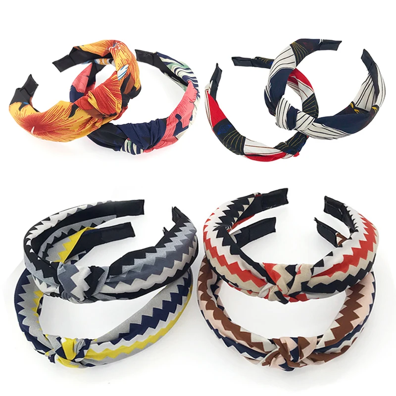 

fashion cross knotted hairband striped Plaid fabric headband wide seaside hair accessories wedding party women girls headdress