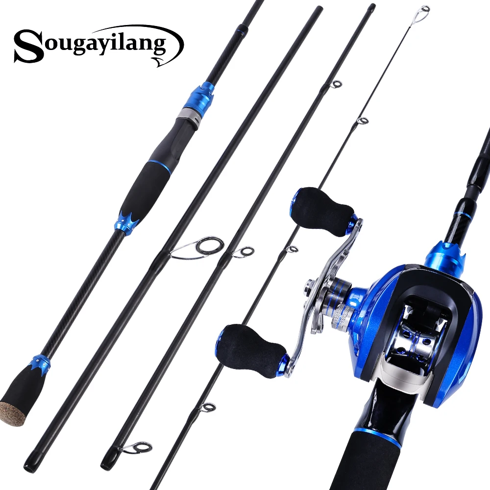 Sougayilang الأزرق الصيد إغراء قضيب و بكرة Baitcasting كومبو الكربون الصب الغزل قضيب و صب الصيد بكرة مجموعة Pesca القطب