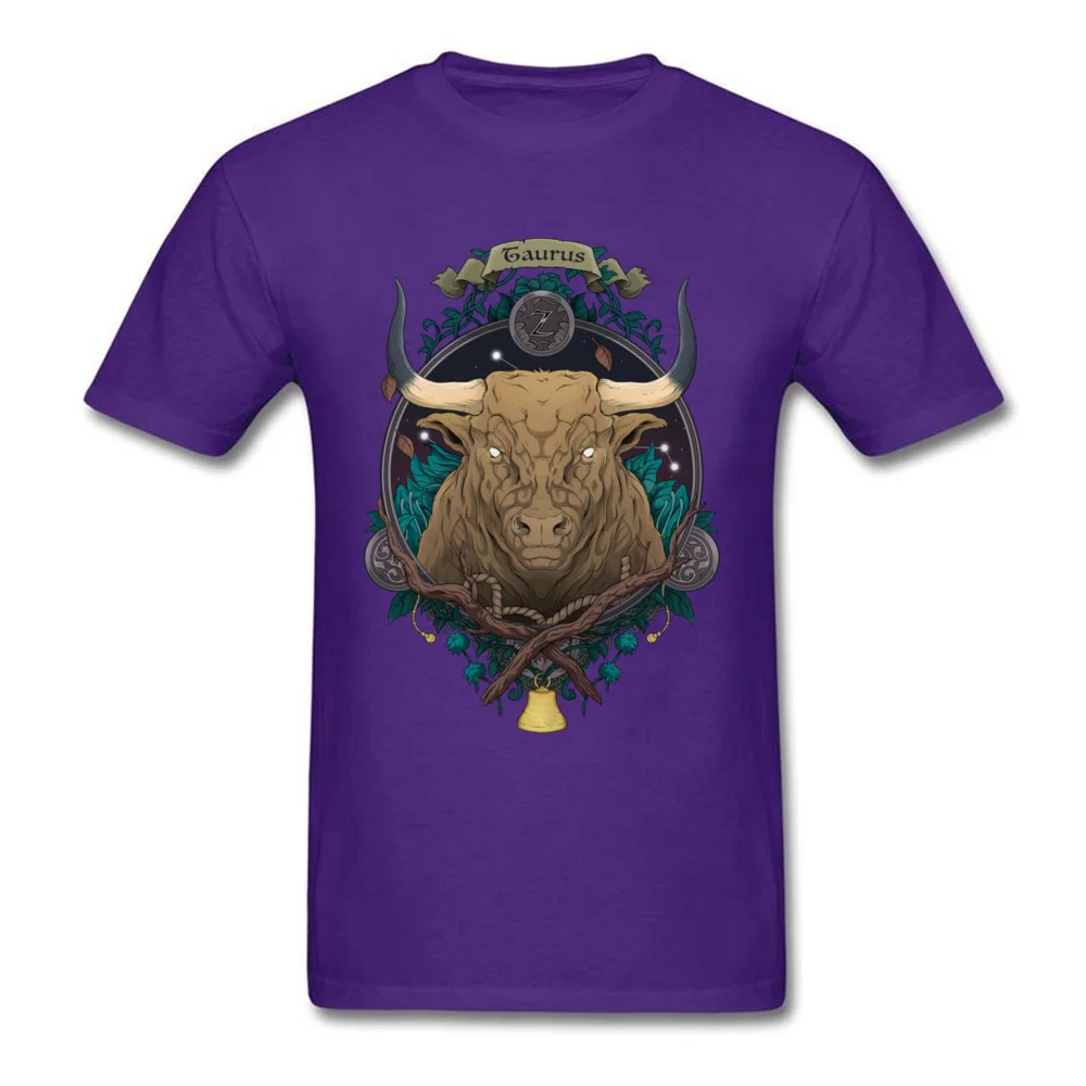 Constellation Taurus Pure Cotton Design Tops Shirt Funky Short Sleeve Men's T-Shirt 3D Printed ostern Day Tee Shirt O-Neck Constellation Taurus purple