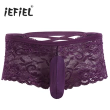 IEFiEL,, мужское нижнее белье для геев, кружевные трусы-боксеры с перекрестной спинкой, нижнее белье, облегающие Сексуальные трусы для мужчин