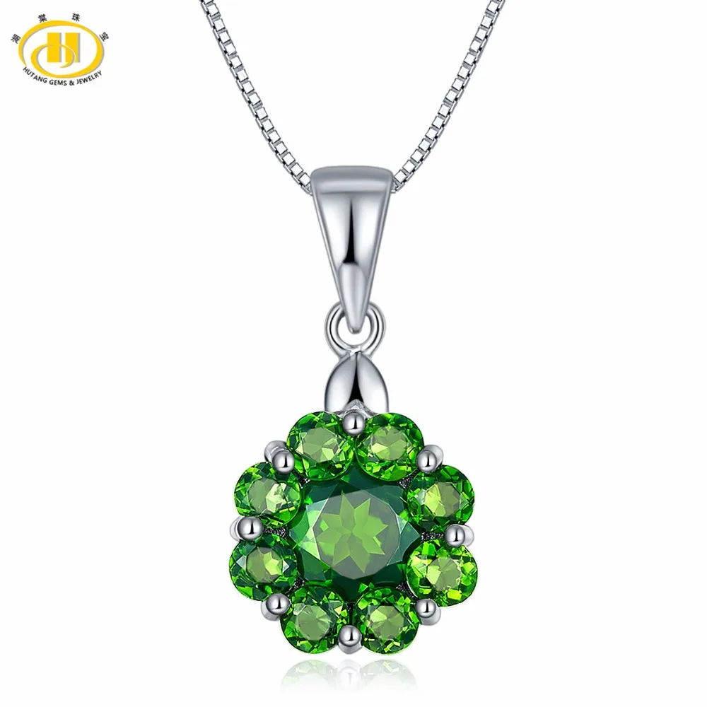 Hutang Solid 925 Sterling Silver 2.83ct Natural Gemstone Chrome Diopside Flower Pendant Necklace Fine Jewelry For Women Hutang Solid 925 Sterling Silver 2.83ct Natural Gemstone Chrome Diopside Flower Pendant Necklace Fine Jewelry For Women