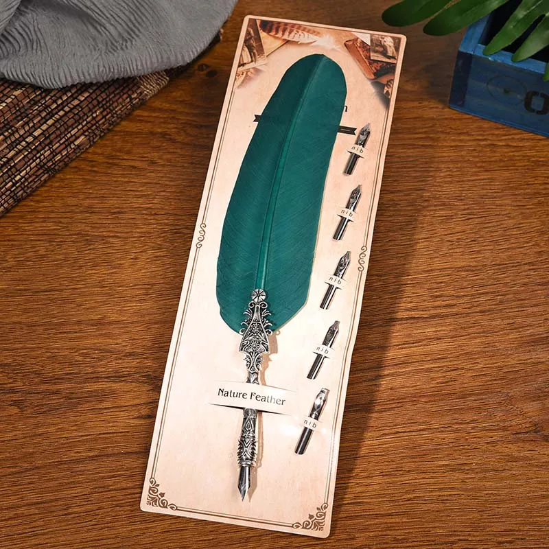 BNB European Creative Feather Pen Set Dip Ink Pen Vintage Office