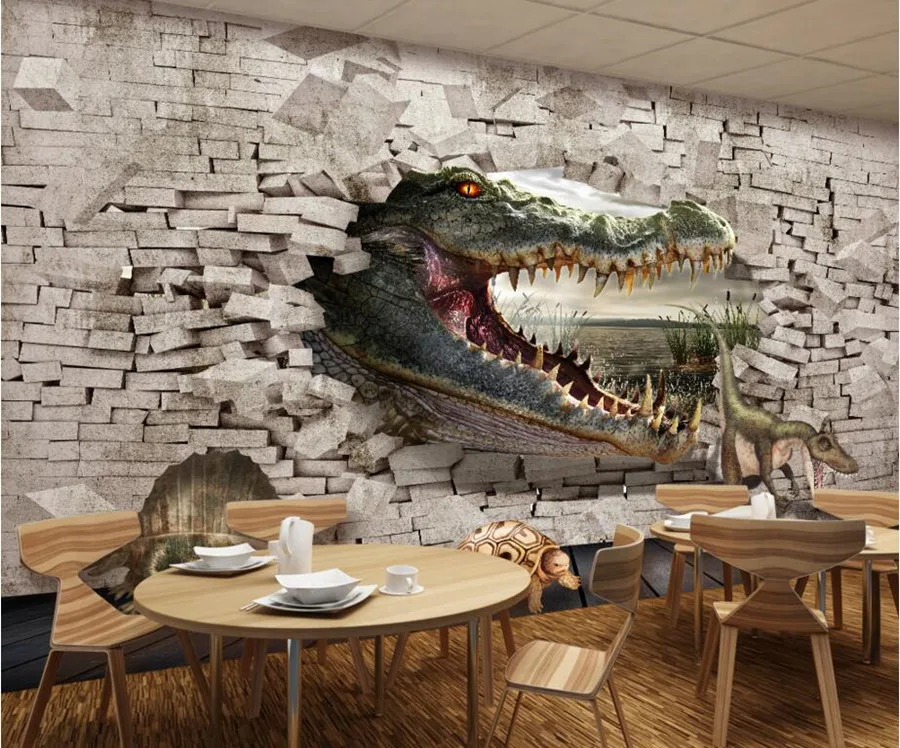 Krokodil schildpad dinosaurus 3D dimensionale schilderij behang ... Krokodil schildpad dinosaurus 3D dimensionale schilderij behang ...
