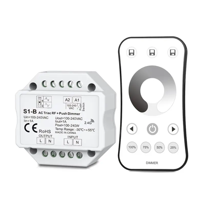 

Wireless AC RF Triac Dimmer With 2.4G Remote Controller Kit Dimmable Push Switch For LED Lamp