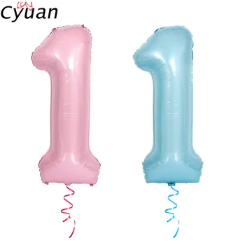 

Cyuan 40inch Giant 1 Number Balloons First Birthday Girl Boy Party Foil Balloons One Year Number 1 Balloon Pink Blue Candy Color