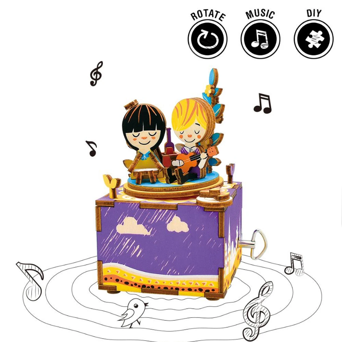 

Summer Day Theme Shape 3D Puzzle Building Blocks DIY Music Box Stem Toys for Home Decoraction Kits Toys For Kids
