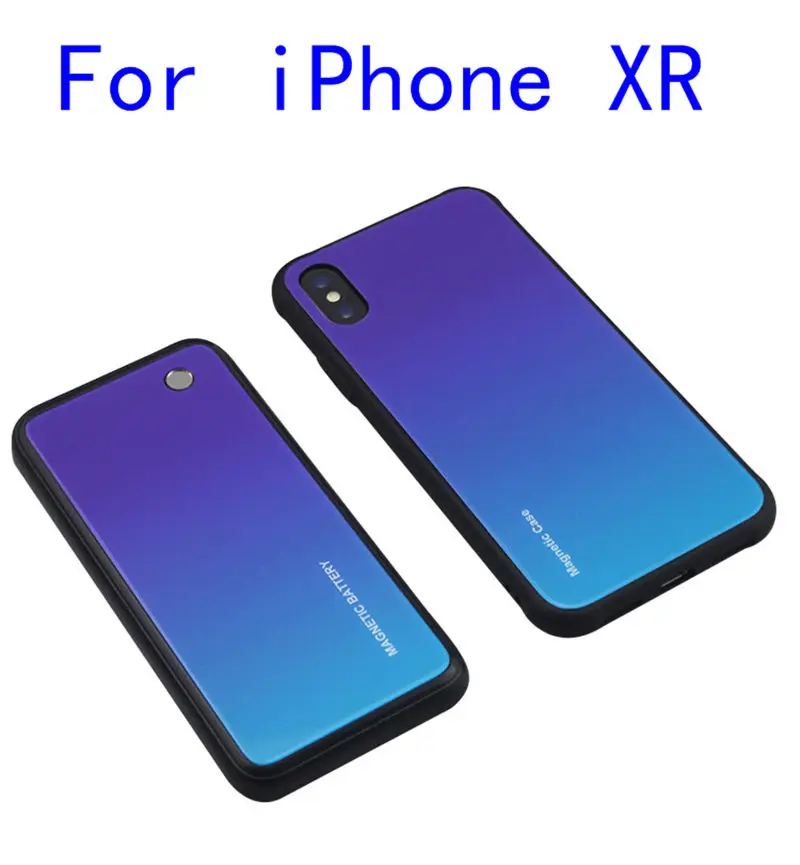 Тонкий чехол с зарядным устройством из закаленного стекла для iPhone XR X Xs Max, беспроводной магнитный внешний аккумулятор, Противоударная задняя крышка - Цвет: iXR-Purple