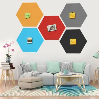 

6PCS Assorted Colors Self-adhesive Hexagonal Felt Wall Bulletin Memo Photos Letter Message Display Board for Home Office Decor